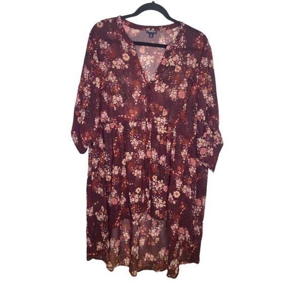 torrid Tops - Torrid Blouse Size 3 22/24 Women's Lexie Burgundy Purple Floral Babydoll Tunic